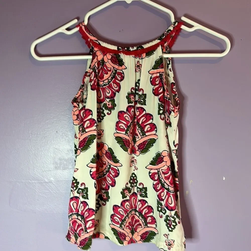 Carter’s Girls Floral Tank Top Magenta Fringe Scoop Neck Size 7 Summer